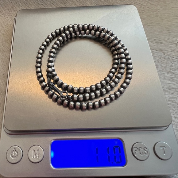 ❤️ 20” 4mm Desert Pearls / Beads Navajo Sterling Silver Necklace USA 11Gm Unisex - Picture 8 of 9